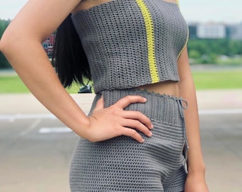 Shorts & Top Crochet matching outfit pattern PDF file set, photo tutorial and video tutorial XS-XXL, crochet top and shots pattern