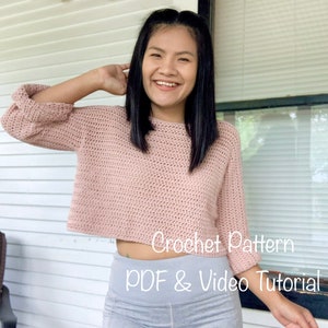 Crochet Pattern : Crochet pullover sweater pattern.PDF file, photo tutorial and video tutorial sizes XS-XXL, crochet sweater pattern,crochet