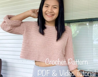 Crochet Pattern : Crochet pullover sweater pattern.PDF file, photo tutorial and video tutorial sizes XS-XXL, crochet sweater pattern,crochet