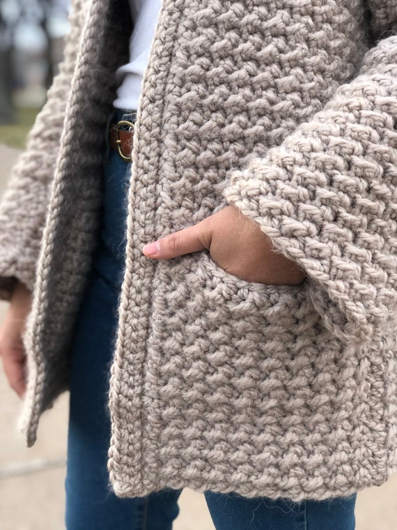 Dress Forum Taupe Crochet Bell Sleeve Cardigan