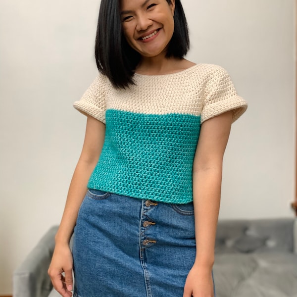 Women's crochet pullover top pattern PDF pattern and video tutorial (XS-XXL)