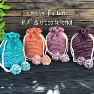 Häkelbeutel Muster, gehäkelte Kordel Pom Pom Beutel Muster, Rucksack, Beutel Muster, häkeln