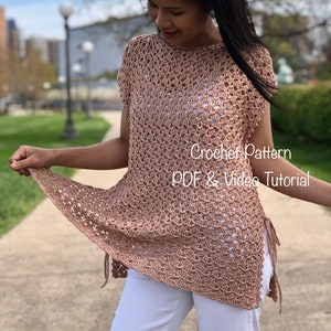 Crochet pattern : crochet poncho summer top pattern. PDF file, photo tutorial and video tutorial sizes XS-XXL, crochet summer top pattern