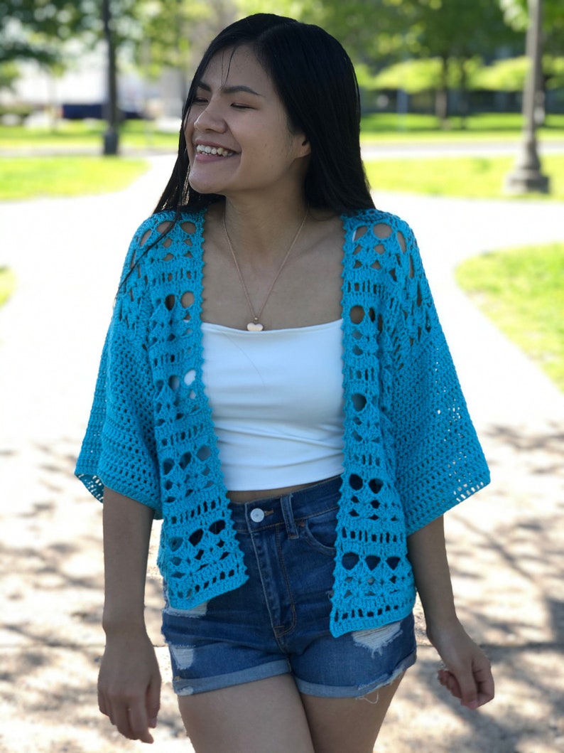 Summer cardigan crochet pattern. Pdf file and video tutorial US women's XS-XXL, crochet pattern, crochet, crochet cardigan image 2