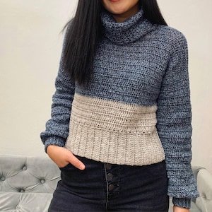 Crochet Turtleneck Sweater Pattern | PDF digital download and video tutorial, includes women&#39;s sizes XS-XXL. Crochet sweater pattern