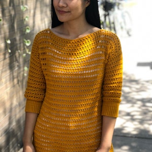 かぎ針編みのパターン：かぎ針編みのセーター/ドレスのパターン、米国女性用 XS - XXL の PDF ファイルとビデオ チュートリアル、かぎ針編み、かぎ針編みのセーター、かぎ針編みのドレス