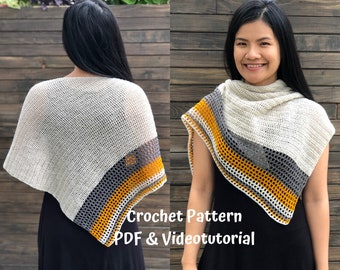crochet pattern: crochet shawl pattern Pdf file and video tutorial, crochet shawl, crochet, shawl