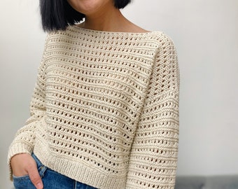 Knitting Pattern | Lacy knitted sweater pattern, includes women's sizes XS-XXL with PDF digital download. Sweater knitting pattern, pattern