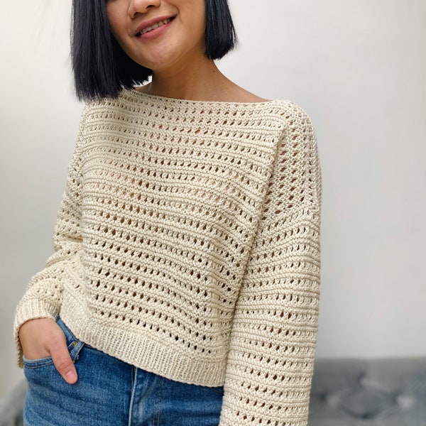 Modello per maglione lavorato a maglia traforata / Taglie da donna XS-XXL (modello in PDF)