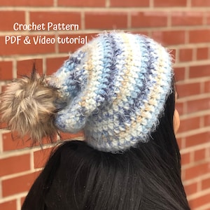 Easy Crochet Pom Pom Hat Pattern PDF and Video Tutorial image 1