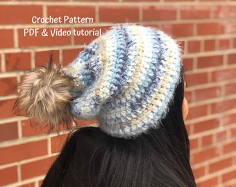 Easy Crochet Pom Pom Hat Pattern PDF and Video Tutorial