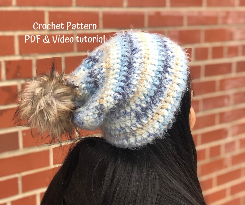 Easy Crochet Pom Pom Hat Pattern PDF and Video Tutorial image 1