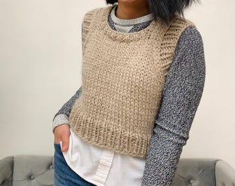 Patrón de chaleco de punto para mujer, hilo extragrueso (PDF y videotutorial)