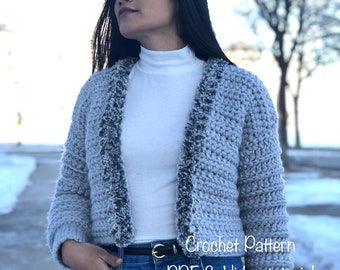 Crochet Cropped Cardigan Sweater Pattern for US women's sizes XS - XXL,Pdf file & photo tutorial and video tutorial,crochet,crochet sweater