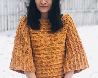 Crochet Sweater Pattern: 3/4 Sleeve Pullover, Video Tutorial (XS-XL)