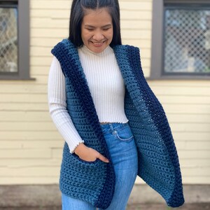 Modello per gilet all'uncinetto con cappuccio, filato spesso, taglie XS-XXL (download PDF) immagine 6