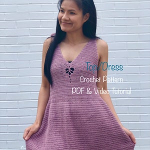 crochet pattern : crochet halter top and dress pattern. Pdf  file, photo tutorial and video tutorial US women's sizes XS- XXL. Crochet