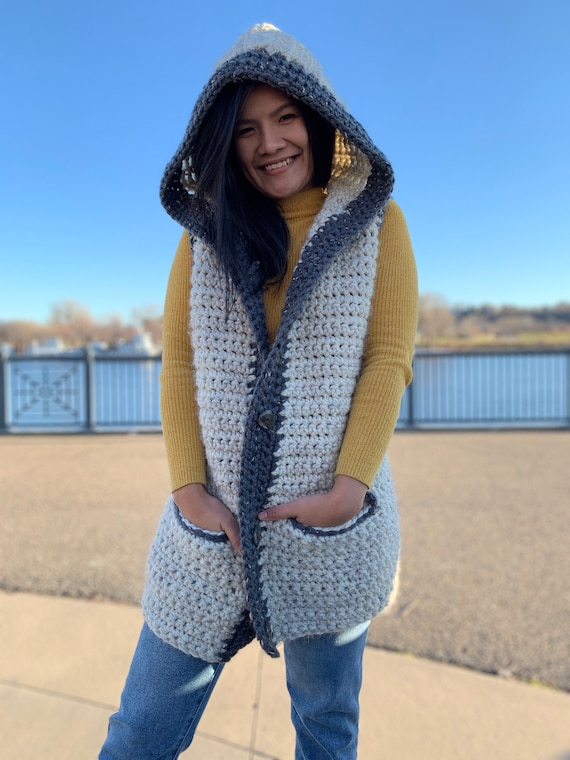 Crochet Sweater Vest Pattern | Hooded Vest, Bulky Yarn, Sizes XS-XXL (PDF Download)