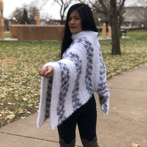 Crochet Cozy Poncho PDF file Pattern and Video Tutorial for us women&#39;s sizes XS-4XL, crochet poncho pattern, crochet winter