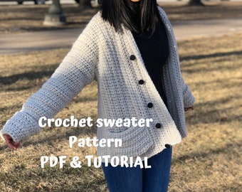 Crochet sweater pattern PDF file and video tutorial Tutorial : Us women's size XS - XL