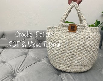 Crochet Basket Bag Pattern | PDF digital download and video tutorial, CROCHET PATTERN