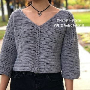 Cropped Crochet Pull Over Sweater Pattern PDF with follow along Video Tutorial