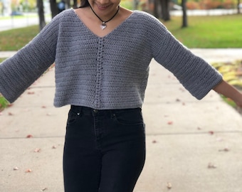 Cropped Crochet Pull Over Sweater Pattern PDF with follow along Video Tutorial