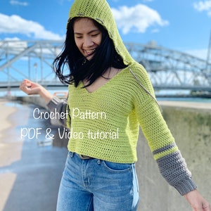 Crochet Hoodie Sweater Pattern Pdf instant digital download as well as a link to the video tutorial Pattern includes Women size's XS XXL image 1