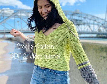Crochet Hoodie Sweater Pattern Pdf instant digital download as well as a link to the video tutorial (Pattern includes Women size's XS - XXL)