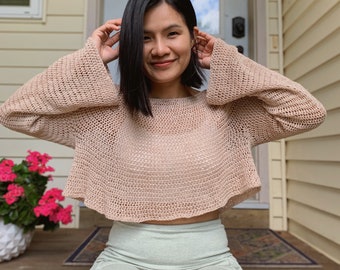 Easy fall pull over crochet sweater pattern Printable PDF & video tutorial Womens sizes XS-XXL, Cropped crochet sweater top pattern