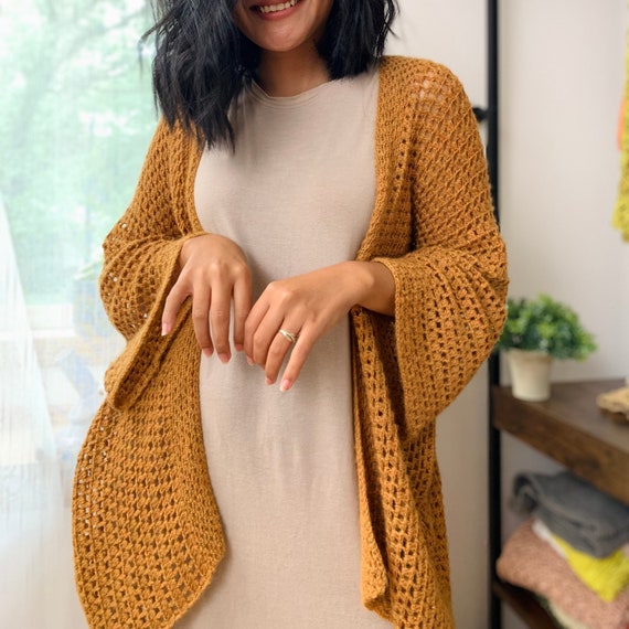 Mustard crochet cardigan deals