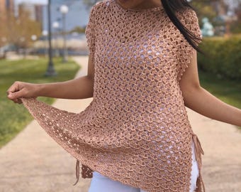 Crochet pattern crochet poncho summer top PDF file, photo  tutorial and video tutorial sizes XS-XXL, crochet summer top pattern