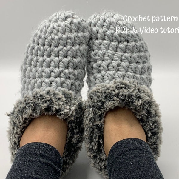 Crochet slipper pattern : crochet pattern for US women's shoe sizes 5 - 12 Great for custom gift /Christmas gift PDF & Video tutorial