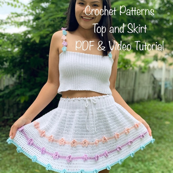 Crochet Pattern: Crochet Top and Skirt set pattern. PDF file, photo tutorial and video tutorial XS-XXL, crochet pattern set, crochet pattern