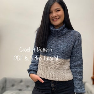 Crochet Turtleneck Sweater Pattern | PDF digital download and video tutorial, includes women's sizes XS-XXL. Crochet sweater pattern