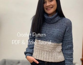 Crochet Turtleneck Sweater Pattern | PDF digital download and video tutorial, includes women's sizes XS-XXL. Crochet sweater pattern