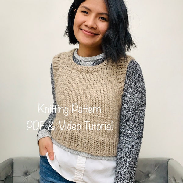 Knitted Sweater Vest Pattern for Women, Easy Knitted Vest PDF & Video Tutorial