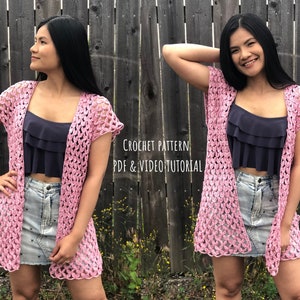 Crochet pattern: kimono pattern. For us women&#39;s XS-4XL PDF file and video tutorial, crochet kimono pattern, crochet, crochet pattern