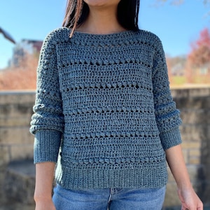 Easy crochet sweater pattern PDF digital download and video tutorial, includes women's sizes XS-XXL