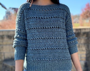 Easy crochet sweater pattern PDF digital download and video tutorial, includes women's sizes XS-XXL