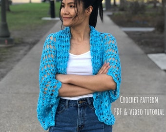 Crochet shrug pattern PDF file and Video tutorial Sizes US women's XS -4XL, crochet shrug, crochet, crochet summer shrug