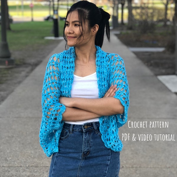 Crochet shrug pattern PDF file and Video tutorial Sizes US women's XS -4XL, crochet shrug, crochet, crochet summer shrug