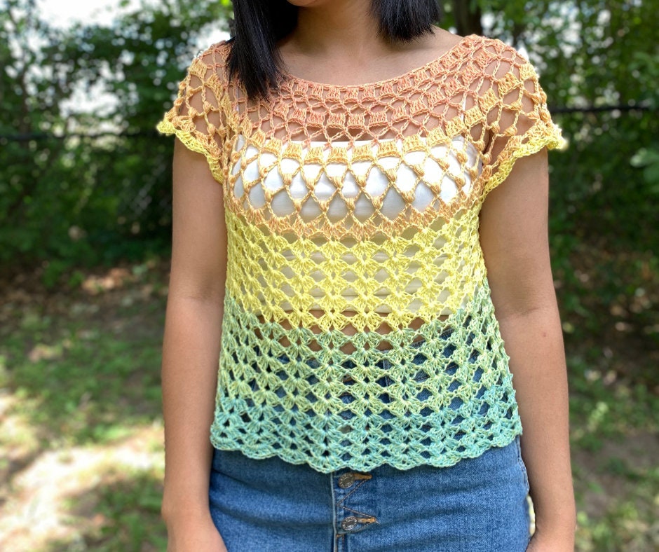 Ladies Crocheted Lace Summer Top With Puff Sleeves-Jade main image 1