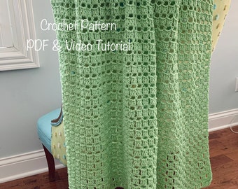 Crochet Blanket Pattern, Easily adjust the size! Pdf file and video tutorial. crochet patter, crochet baby blanket pattern, crochet