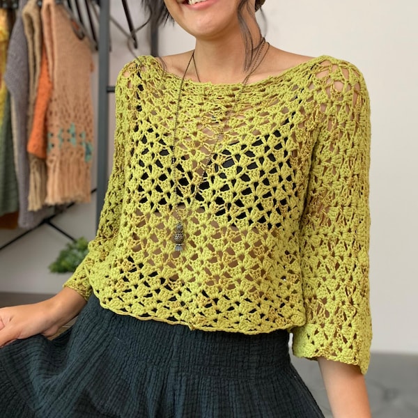 Lacy Crochet Sweater Top Pattern | Beginner Friendly (PDF & Video Tutorial)