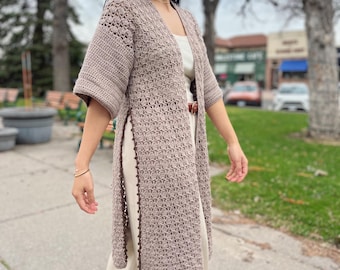 Beginner Crochet Cardigan Pattern | Side Slit Lightweight Sweater PDF (XS–XXL)