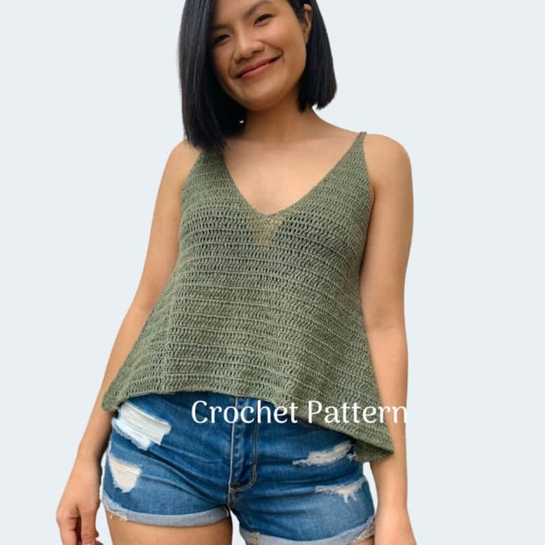 Easy Crochet Tank Top Pattern PDF and bonus Video Tutorial includes women's sizes XS-XXL, a simple easy crochet top for summer image 1