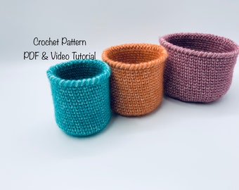 Patrón de crochet: cesta de crochet colección S, M, L. Archivo PDF y vídeo tutorial, cesta de crochet, patrón de cesta de crochet, crochet