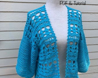 Summer cardigan crochet pattern. Pdf file and video tutorial US women's XS-XXL, crochet pattern, crochet, crochet cardigan