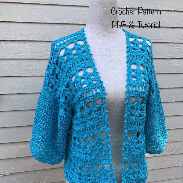 Summer cardigan crochet pattern. Pdf file and video tutorial US women's XS-XXL, crochet pattern, crochet, crochet cardigan